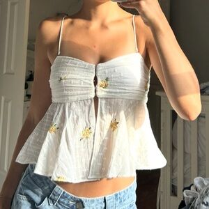 Olivaceous White Floral Camisole Top